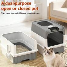 Ultra Large Top Entry Enclosed Cat Litter Box, Space-Saving Foldable Design With Pull-Out Drawer & Anti-Splash Lid, Odor Control Leak-Proof Cat Toilet, Easy Clean Portable Litter Tray With Skylight & Scoop For Indoor Cats - one-size - View 9