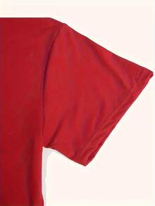 Camiseta de manga corta con cuello redondo y estampado de letras y zanahorias, estilo casual y a la moda, para mujer de talla grande. TG3O - Rojo - Ver 3