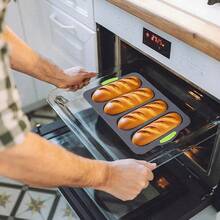 硅胶面包模具，4孔法棍面包模具，易脱模，不粘法式面包烘焙模具，适用于自制面包、法棍面包，浪漫晚餐烘焙工具 - 灰色 - 查看 1