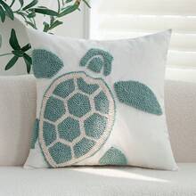 1pc 18x18 Inch Canvas Blue Ocean Style Plush Sea Turtle Throw Pillow Cover, Suitable For Sofa Bedroom Living Room, Summer Ocean Style Home Decor Cushion Cover (Inner Pillow Not Included) - Blue - View 7