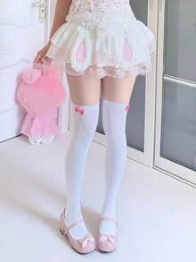 1 Pair Thin Bow Knee-High Socks For Women, Versatile For Spring/Summer - Multicolor - View 8
