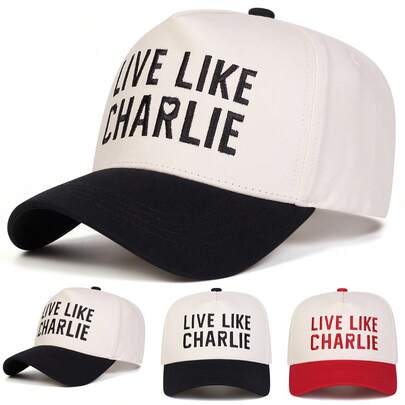 1pc Women's "LIVE LIKE CHARLIE" Trucker Hat, Personalized Embroidered Letter Baseball Cap, Streetwear Fashion Five-Panel Hat, Outdoor Sun Protection Casual Cap For Spring, Autumn, Travel, Beach