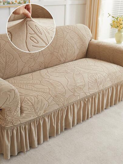 1 chiếc bọc ghế sofa kiểu váy xếp ly họa tiết lá cây Jacquard, kiểu dáng tối giản hiện đại Bắc Âu, chống bụi, dày dặn và mềm mại, thiết kế váy che phủ bảo vệ ghế sofa tại nhà, phù hợp với ghế sofa 1/2/3/4 chỗ ngồi, thích hợp cho phòng khách, phòng ngủ, khách sạn.