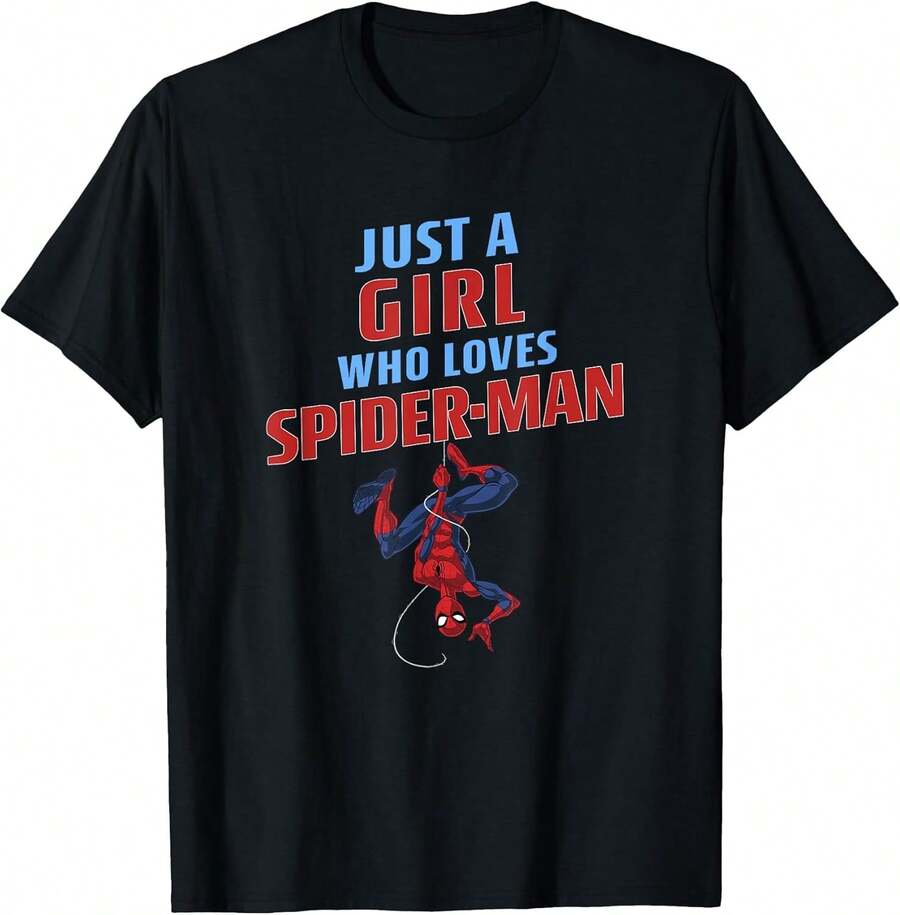 SPIDER-MANS Classic Just A Girl Who Loves SPIDER-MANS T-Shirt Tops For Women,Men Clothes,Mens Tshirts,Boys Tshirt,Girls Clothes,Girls Tops,Girls Holiday,Summer Tops,Graphic Tee,Summer Clothes,Family Matching Outfit,Summer Holiday Outfits - 黑色 - 查看 1