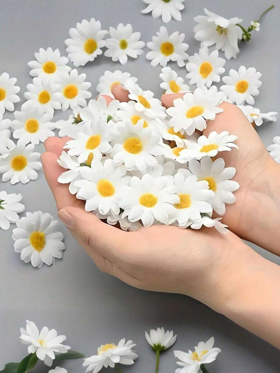 10/50/100/200pcs White Daisy Artificial Flowers, Colorful Daisy Filler Flowers, Suitable For DIY Crafts, Wreath Making, Vase Decor, Hair Accessories, Tabletop Decor, Applicable For Spring Wedding, Engagement, Birthday, Home Gathering, Home Decor, Holiday & Party Decoration, Autumn Decor And Other Occasions - White - View 1