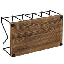 MyGift Organizador de 2 piezas para CD soporte de torre para DVD organizador compacto de discos de mesa - Capacidad para 50 estuches tipo joyero madera maciza rústica vintage quemada y metal negro - Madera quemada y metal negro - Ver 7