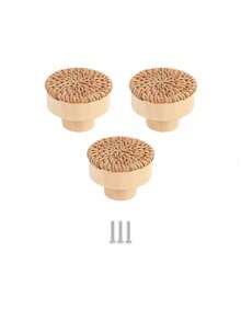 1-3 Tiradores de cajón de ratán, 1,57 pulgadas/40 mm Tiradores de tocador estilo bohemio, Herrajes de manija de gabinete de madera hechos a mano, Tiradores de cajón de ratán tejido con tornillos, Adecuado para gabinetes de cocina, Tiradores de tocador y otros muebles. - tiradores de cajones - Ver 13