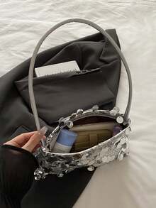 Bolso de hombro con lentejuelas de moda, nuevo bolso de hombro con estilo, embrague de noche con lentejuelas personalizado y sencillo - Plateado - Ver 7