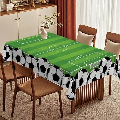 1 pieza Mantel reutilizable y lavable con estampado de fútbol, adecuado para fiestas, cocina, decoración al aire libre