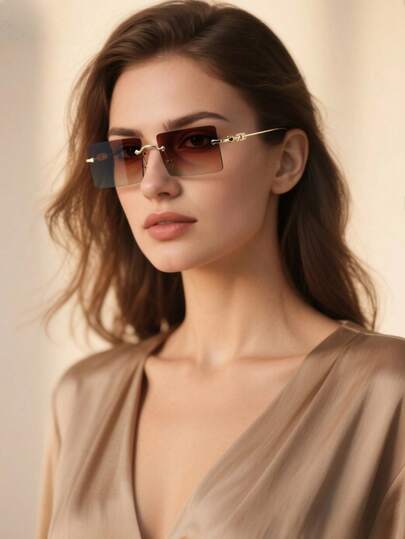 1pc Women's Fashion Glasses New Arrival, Delicate Versatile Rimless Edged Small Square Frame, Stylish Casual Suitable For Daily Wear, Commute, Outdoor, Sun Protection