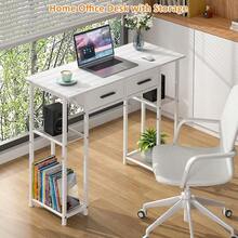White Computer Desk With Drawers, 37.3 Inch Home Office Work Desk With Storage Shelf, Teens Study Table For Small Space, Small Writing PC Table For Bedroom Makeup Vanity Desk - Trắng - Xem 5