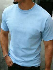 GRDR Men's Fashionable Versatile Solid Color T-Shirt - Minimalist Casual Daily Short Sleeve - Baby Blue - View 2