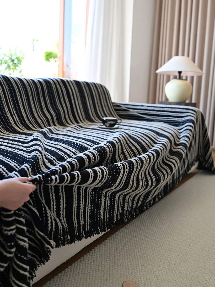 1pc Bohemian Style Sofa Cover, Pet Proof Sofa Protector, Machine Washable Home Decor Suitable For L-Shaped Sectional, Loveseat, And 3-Seater Sofa - Black - View 1