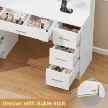 Large Vanity Desk With LED Lighted Mirror & Power Outlet,Makeup Vanity Table With 7 Drawers,4 Shelves And 5 Hooks,Vanity Table, Vanity Desk Set For Bedroom,Bathroom,White - White 7 Drawers - View 6