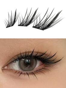 无需胶水 – 36片自粘式狐狸眼簇状假睫毛，CC卷翘加长款，可重复使用且轻盈，打造魅惑妆容，灵感源自苏妲姬睫毛簇，睫毛簇，单根假睫毛，睫毛，假睫毛 - C - 查看 3