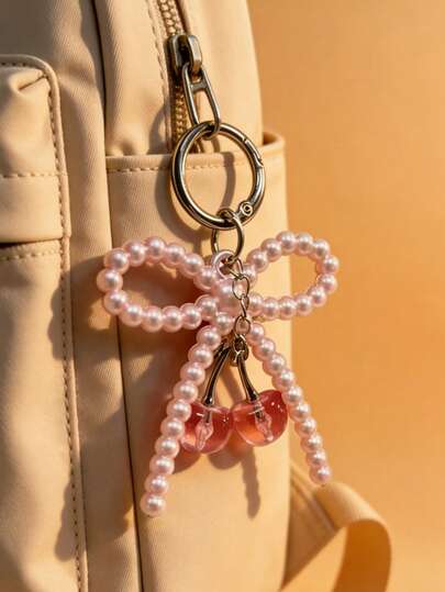1 chiếc móc khóa thời trang đính pha lê, ngọc trai và nơ, kiểu dáng Y2K, phong cách Ins, dùng làm phụ kiện túi xách cho nữ, quà tặng.