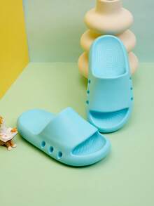 1 đôi dép đi trong nhà thoải mái, thời trang, nhẹ nhàng cho bé trai/bé gái, màu đỏ/vàng/xanh dương, đế mềm, thích hợp cho mùa hè. - Màu xanh lam - Xem 5