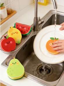 1 miếng bọt biển tẩy ma thuật hình trái cây hoạt hình, bọt biển hai mặt siêu thấm hút, dụng cụ làm sạch tuyệt vời để loại bỏ rỉ sét, dụng cụ vệ sinh nhà bếp. - 1 chai [Chất tẩy dầu mỡ hiệu quả cao + Dễ tạo bọt] - Giao hàng ngẫu nhiên - Xem 3