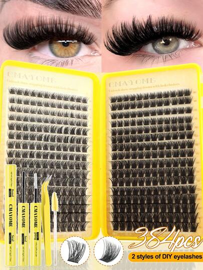 384/480/544 Pcs D-Curl Individual Eyelashes With Bond And Seal, Tweezers, Mascara Wands. Fluffy Lashes, Manga Lashes, And Wheat Ear Mixed-Style Fake Lashes Book. Beginner-Friendly False Lashes Kit Includes Lash Glue, Brush, And Lash Clip. Easy To Use And Durable Diy Segmented Lashes For Various Eye Makeup Looks. Diy At Home, Reusable, Realistic, Soft, And Natural-Looking Segmented Eyelashes. Suitable For Daily Wear, Weddings, Cosplay, Night Parties, And Photography. Perfect For Diy Eye Makeup.
