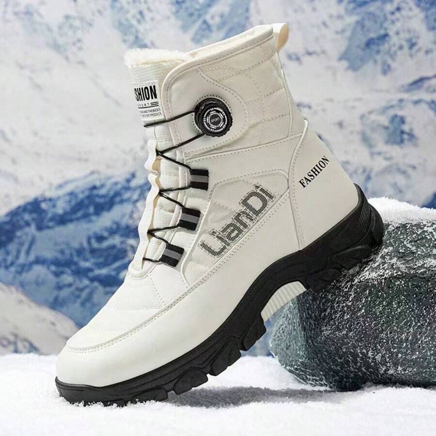 男士雪地靴 PVC 鞋面與鞋底，白色登山靴配緩衝鞋墊，圓頭繫帶設計，適用雪地、冰面與休閒穿著，全地形抓地力，耐穿舒適，適合登山、都市與英倫風，四季穿著，貼合舒適，穿脫方便