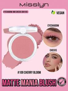 MISSLYN-哑光狂热腮红，持久显色，8种色号可选，丝滑质地，高显色度，哑光妆效，易于涂抹，品牌美妆产品，面部彩绘化妆品，适合女性和女孩，冬季必备，Y2K风格，时尚百搭，生日礼物佳选，情人节礼物，派对必备，新年礼物，最佳色彩，纯素且无动物实验 - #109 Cherry Bloom - 查看 2