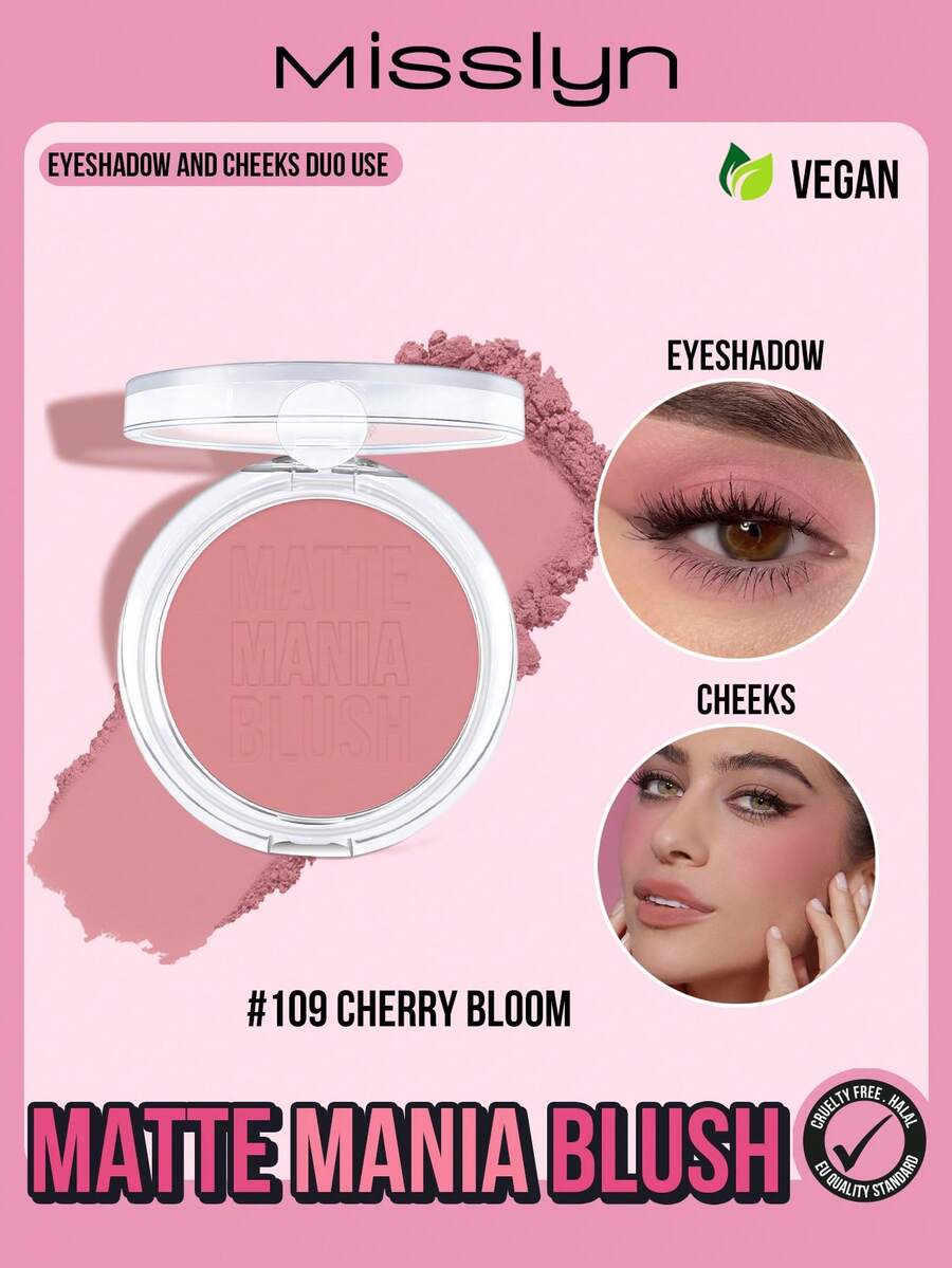 MISSLYN-哑光狂热腮红，持久显色，8种色号可选，丝滑质地，高显色度，哑光妆效，易于涂抹，品牌美妆产品，面部彩绘化妆品，适合女性和女孩，冬季必备，Y2K风格，时尚百搭，生日礼物佳选，情人节礼物，派对必备，新年礼物，最佳色彩，纯素且无动物实验