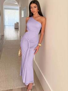 Women's Fitted Short Dress With Off-The-Shoulder Design - 紫色 - 查看 1