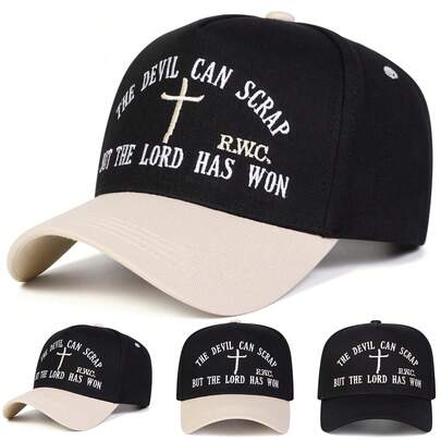 1pc Men's "The Devil Can Scrap But The Lord Has Won" Truck Driver Hat, Personalized Embroidered Letter Baseball Cap, Streetwear Fashion Five-Panel Hat, Outdoor Sun Protection Casual Hat For Spring, Autumn, Travel, Beach