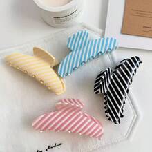 1 chiếc kẹp tóc nửa tròn bằng axetat màu sắc tươi sáng, sọc, dành cho nữ, phụ kiện tóc mùa xuân/hè, thích hợp cho kỳ nghỉ biển, du lịch, lễ hội, tiệc tùng. - Nhiều màu - Xem 2
