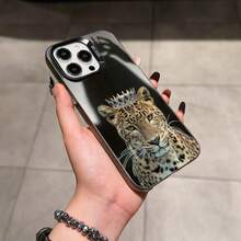 IMD 银色三合一镜头环保护手机壳，时尚黑色线条、豹纹和皇冠图案，兼容苹果 17、16、15、14、13、12、11 Pro Max、X、XR、XS Max、8、7 Plus，配备吸震磨砂后盖。 - 黑色 - 查看 4