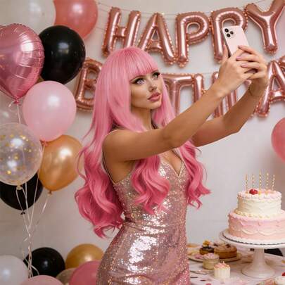 Women's Long Curly Wig With Bangs, Big Waves, Bright Color Personalized Costume Wig, Suitable For Holidays, Parties, Cosplay