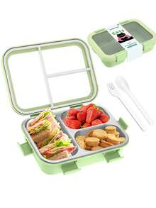 1个便当盒，配有叉子和勺子，三格设计，适合办公室、户外、学校、野餐、返校、午餐盒、午餐包，是学生、上班族、野餐和露营的理想选择。 - 彩色 - 查看 11