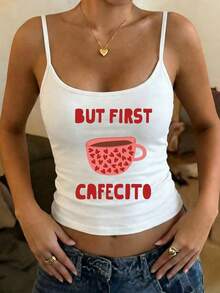 1. 简约印花吊带女式上衣\N2. 咖啡杯印花吊带女式上衣\N3. 白色休闲吊带背心，适合夏季穿着 - 白色 - 查看 1