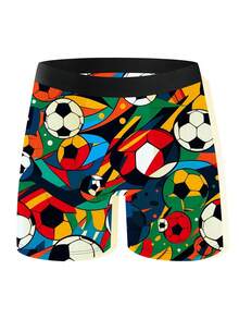1pc World Cup Football Printed Boxer Briefs, Soft & Comfortable Sports Style, Vibrant Color Block Design, Personalized Underwear For Young Men - Black - View 5