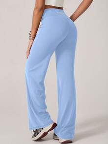 TimeOff 1pc Women's Minimalist Elastic V-Shaped Lifting Straight Wide-Leg Letter Print Sports Pants - Dusty Blue - View 8