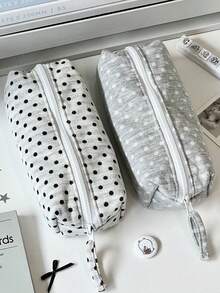 1Pc Simple Temperament Cute Polka Dot Large Capacity Multifunctional PPencil Case Makeup Bag Zipper Fresh Fabric Student Pencil Case Storage Bag - Multicolor - View 1