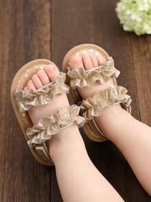 0-18 Months Infant Girls Glitter Ruffle Sandals | 2-Strap Infant Shoes | Non-Slip Soft Bottom Toddler Sandals, Suitable For Summer Beach And Special Occasions - Gold - View 11