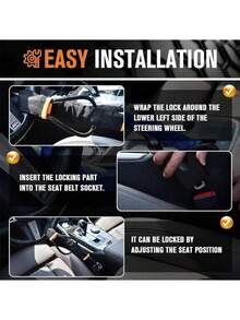 1pc Universal Car Steering Wheel Lock - Seatbelt Buckle Anti-Theft Lock, Comes With 3 Keys, Heavy Duty Safety Tool For Truck/SUV/Van/RV Drivers - Multicolor - View 12