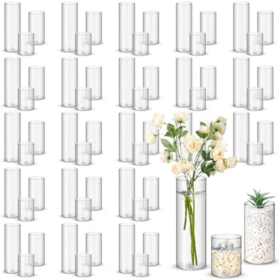 60 Pcs Plastic Cylinder Vases Tall Plastic Flower Vases For Centerpieces Hurricane Candle Holder For Home Wedding Office Party Formal Dinners Decorations 4''/6''/8'' - 48 - 查看 1