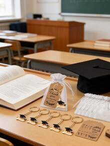 15pcs/Set Graduation Commemorative Keychain Set, Featuring Graduation Cap Design Elements Including Keychain, Mesh Bag And Card. Suitable For Graduation Ceremony, Theme Party And Graduation Party Gifts, Perfect Graduation Gift. - One Size Fits All - View 9