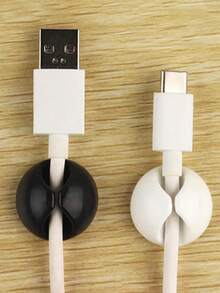 1/5/10pcs Solid Color Cable Organizer, Self-Adhesive Cable Clips, Stylish Plastic Cable Organizer - Suitable For Home, Office, Bedside, Car Charging Accessories, Easy To Install Wall-Mounted Storage Devices, Desktop Cable Management System, Cable Fixers, Storage Supplies, Adhesive Hooks, Multi-Function Hooks, Suitable For Office Use - Round - View 5