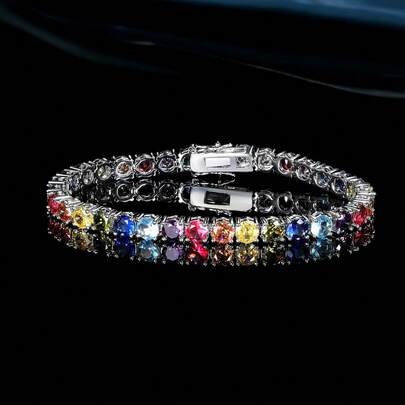 MDFUN 1 chiếc vòng tay tennis thời trang 5mm đính đá Cubic Zirconia nhiều màu sắc cầu vồng, mạ vàng trắng 18K, thích hợp cho nữ dự tiệc và đeo hàng ngày.