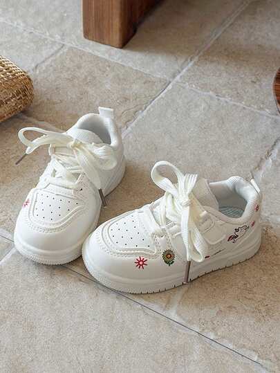 2026 Spring Breathable Sports Shoes For Toddlers, White & Red Color Block Design, Soft & Thick Soles, Suitable For 1-3 Years Old Boys & Girls Daily Wear
