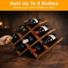 Natural Bamboo 3-Tier Wine Rack Free Standing Countertop Holder For 8 Bottles Wooden Storage Organizer Display Shelf For Kitchen Bar Cabinet Home Use - Dark Brown - View 2