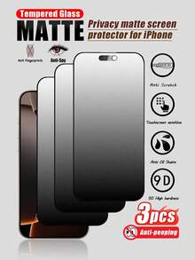 3pcs Tempered Glass Privacy Screen Protector, Compatible With IPhone 17e/17 Pro Max/17 Air/16 Pro Max/16 Plus/16E/17E/15 Pro Max/14 Pro Max/13 Pro Max/13 Mini 12 11 Pro Max X XR XS Max/ 8 Plus/7 Plus And Other Models - Black - View 22