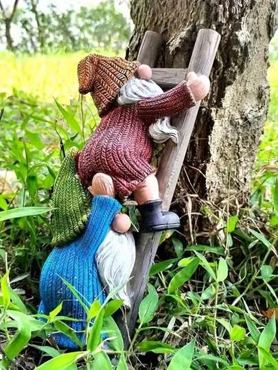 White Beard Artistic Resin Dwarf Climbing Figurine, Perfect For Home And Garden Decor