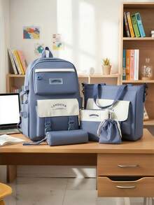 5件套帆布背包，符合人体工学设计，可调节腰带，20升大容量，适合学生，是假期和返校季的理想之选。这款清新甜美的户外轻便背包兼具通勤单肩包的功能，还包含一个小型斜挎包和一个铅笔盒，满足日常所需，非常适合通勤和户外活动。 - 套裝 - 查看 14