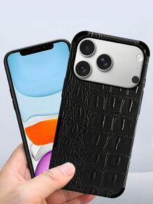 Crocodile Pattern 1pc Crocodile Texture Shock-Proof Leather Phone Case With Rotating Sound Design, Suitable Compatible With Iphone - Crocodile Pattern Black - View 6