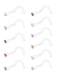 CIZME 1 Set Women's & Men's Transparent Nose Rings & Studs, Suitable For Work Wear, 20G CZ Transparent Bone L-Shaped Nose Studs, Nose Screws, Nose Rings & Studs For Women - Clear - View 5