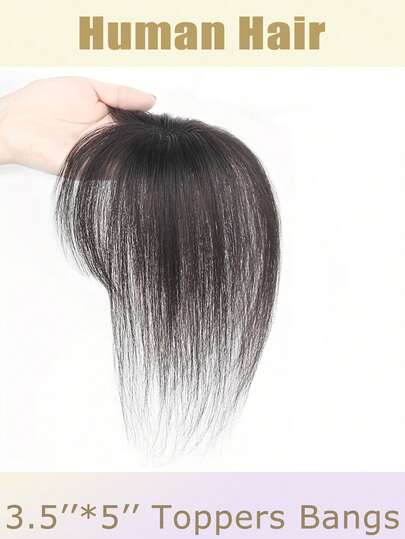 Elegant Women's Hair Extension, 8 Inch, Natural Full Human Hair, Straight, Full Coverage, High Bun, No Trace, For All Ethnicities, Beauty & Personal Care, Hair Accessories 3.5" X 5" Crown Hair Topper With Bangs 8-Inch Short, Straight Human Hair Piece. Ideal For Daily Wear And Social Gatherings, This Natural-Color, Straight-Textured Hairpiece Features Bangs And Is Designed To Effectively Conceal Thinning Hair At The Crown And Hairline.